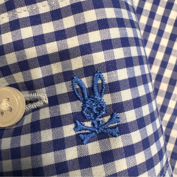 Psycho Bunny Shirt Men’s Sz 16 1/2 X 33 Button Up Shirt Long Sleeve Blue/White - Picture 7 of 8